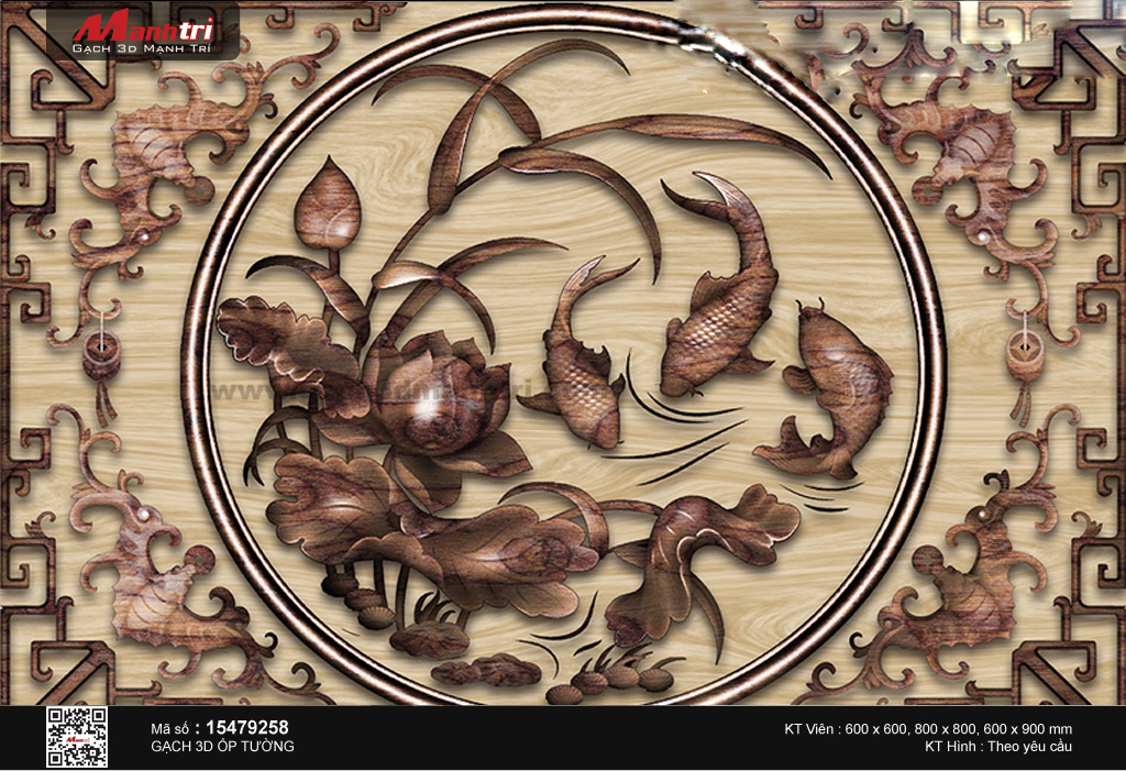 Hoa sen và cá chép màu gỗ