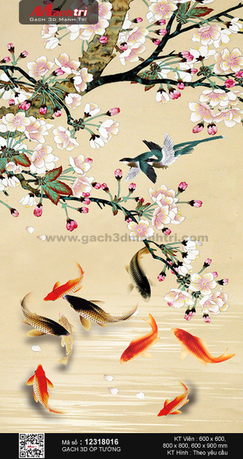 Đôi chim xanh bên hoa mận và cá chép