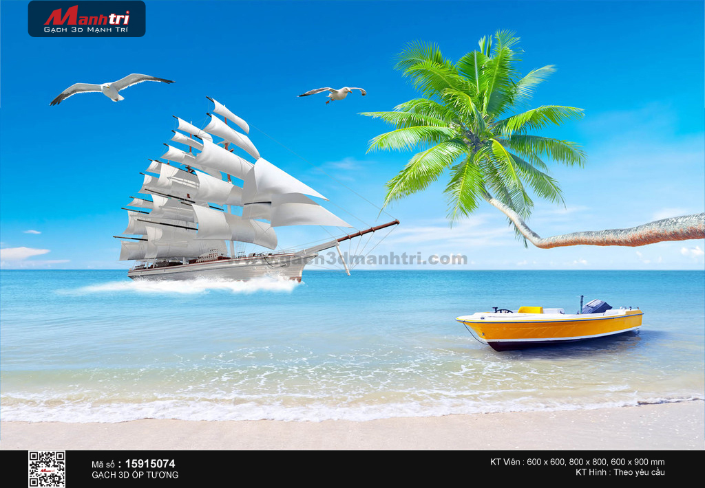 Thuyền trắng bên bờ biển nhiệt đới